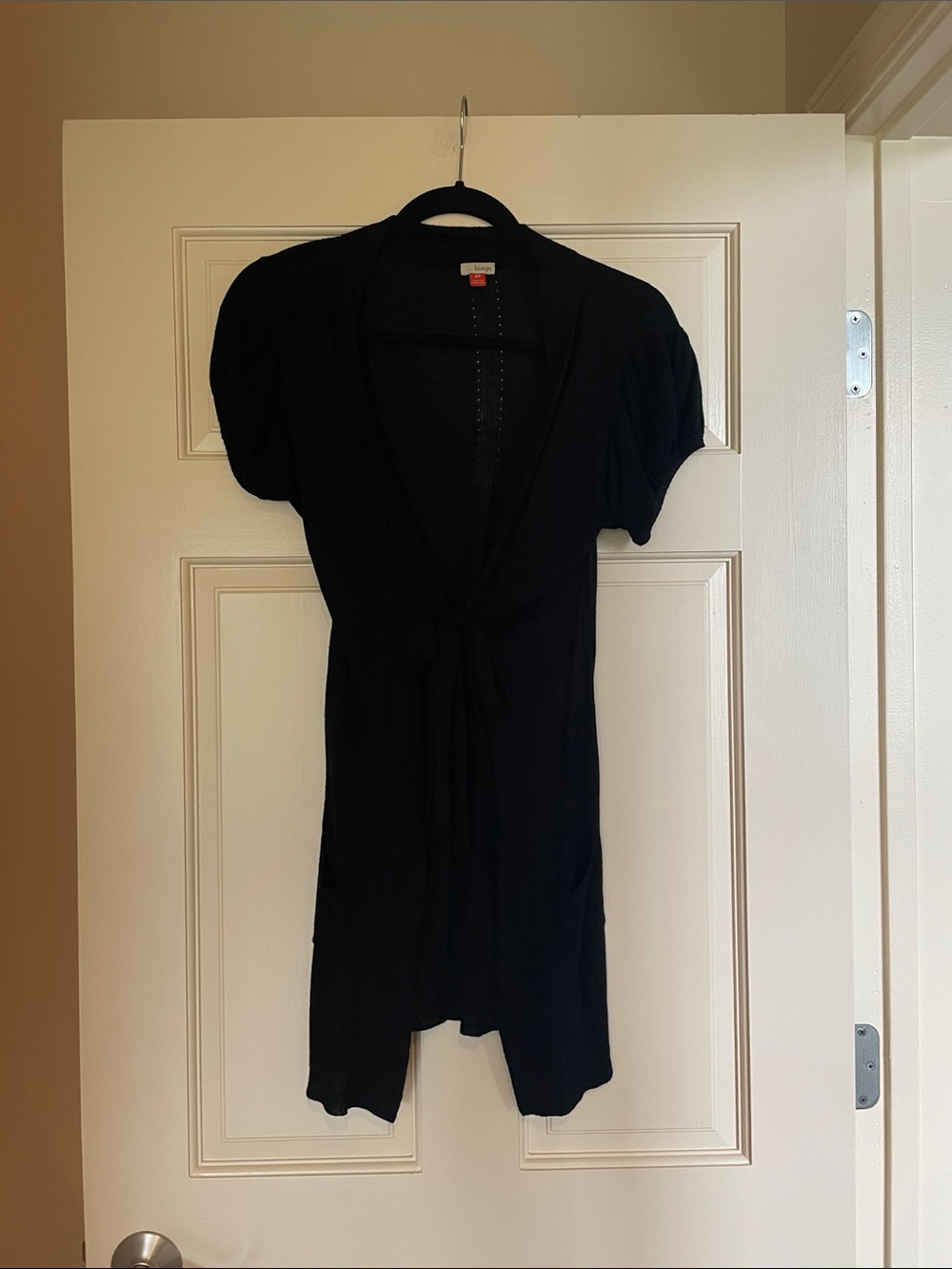 hinge Black Tie-Front Short Sleeve Sweater
